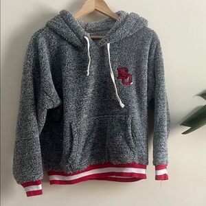 Gray BU Sherpa Hoodie with Red Accents